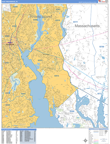 East Providence Zip Code Wall Map